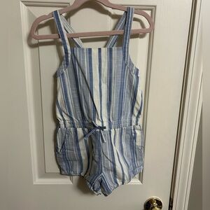 Baby Gap 5/5T Blue Striped Shorts Jumpsuit Linen Look NWT